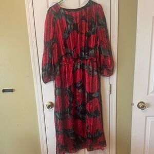 Anne Klein Red and Black Long Sleeve Dress